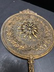 Antique Vanity Set Brass Ormolu Filigree Mirror   Brush Fancy Embossed Patinated
