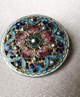 Beautiful Antique Large Button champleve Enamel cut Steel  Openwork pinks Blues 