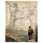 Sasquatch Bigfoot Art Print Vintage Washington Oregon State Map Wall Decor Gift