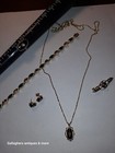 Vintage Black Onyx 14k 10k Lot Bracelet Charm Pendent Chain Brooch Earrings Ring