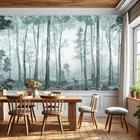 Amugish Misty Forest Wall Mural     Tranquil Woodland Scene Wallpaper With Deer 