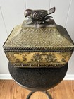 Vintage Wooden Box Trinket Holder Metal Bird On Lid Beautiful Preowned 