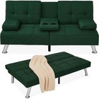 Convertible Futon Sofa Bed W  Adjustable Backrest   Cupholders Small Spaces New