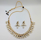 Indian Kundan Jewelry Set Choker Necklace And Earrings Gold Tone Faux Pearl