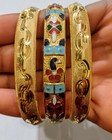 Vintage 22k Gold Plated Indian Bangle Set W  Colorful Retro Accent Piece  3pcs 