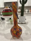 Vintage Bohemian Art Glass Stretch Vase 1970s Blue Red Yellow Orange  Heavy 