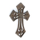 Small Cast Iron Fleur De Lis Wall Cross Decor Rustic Antique Brown 5 5 Inch