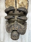 Vintage African Tribal Mask Hand Carved Wood Rustic Wall Art Decor Flawed