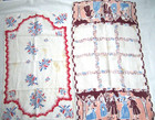 3 Vintage Linen Tea Dish Towels Folk Art Flowers Fall Fruits Kitchen Cutters