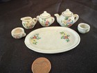1940   s Vintage Miniature Porcelain Tea Set 8 Pieces Flowers Gold Trim Mint