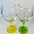 Clear 8oz Glasses Set Of 2 Stemware Goblet Yellow Green Stems Barware Wine Decor