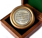 Vintage Brass Pocket Compass With Engraved Quote In Wooden Box Nautical Gift