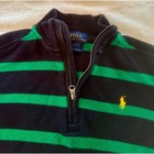 Polo Ralph Lauren Boys 4 Quarter Zip Sweater Navy Blue Green Striped Ribbed Knit