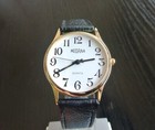 Vintage Medana Sport Classic Dial Swiss Quartz Men s Gold Blk Leather Watch  new