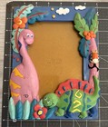 Lot Of 2 Vintage Colorful Kids Dinosaur 3 D Picture Frames 4  X 5  5x7    0880