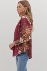 Entro Women s Magnolia Floral Button-up Long Sleeve Top In Burgundy Size Large