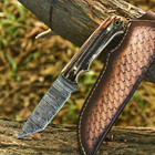 Damascus Steel Tanto Blade Custom Antler Handle Outdoor Camp Knife With Sheath