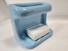 Vintage Blue Ceramic Soap Dish Tray Shower Washcloth Holder Mid Century Modern