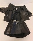Build A Bear Black Faux Leather Top And Mini Skirt Bling Heart Biker Chick Girl