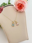 14k Solid Gold Bear Pendant  Teddy Bear Necklace  Pink  Blue Charm 585 Yellow