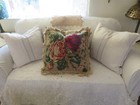 Aubusson Style French Country Needlepoint Pillow W Big Cabbage Roses   Roses