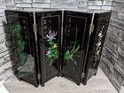 Antique 24 x18  Oriental Black Lacquer Wood Folding 4 Panel Table Screen Jade
