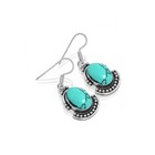 Natural Turquoise 925 Sterling Silver Vintage Oval Dangle Earrings Handmade