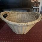 Vintage 1990s Woven Wicker Oval Laundry Basket With Handles Farmhouse Decor