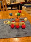 Vintage Greek Kouvalias Wooden Pull Toy Sputnik Bobble Balls Made Greece 1970s