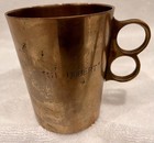 Vintage Mug        european Red Stag st  Hubert   knuckle Handle     Heavy Brass Tankard