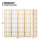 6ft Tall 4 Panel Wood Folding Room Divider Shoji Partition Privacy Fabric Screen
