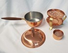 Vintage Copper  Brass    Wood Warming Pot Made In Portugal Small 1 5 Cups