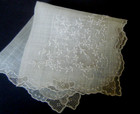 Antique Wedding Handkerchiefs Hand Punto Quadro Lace W  Emb ry  festooned Hem  2