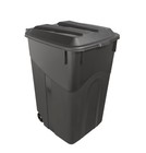 Tough 45 Gallon Wheeled Heavy Duty Plastic Garbage Can  Attached Lid  Black