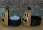 Set Of 2 Cast Iron Jack O Lantern Pumpkin Tea Light Candle Holders Halloween