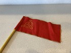Vintage Ussr Soviet Union Stick Flag Red Cloth Banner Wood Staff Lenin Era