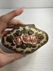 Vintage Ornate Pink Roses Gold Brass Gilt Hinged Art Nouveau Jewelry Trinket Box