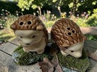 Ceramic Hedgehog Salt   Pepper Shakers Set 2-piece Brown Beige Small Hand Wash