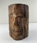 Vintage Wooden Handmade Carved Wooden Face Wood Block Unique Bohemian Art Statue