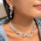 Multicolor Cz Multilayer Drop Necklace Earring Costume Silver Plated Jewelry Set