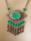Vintage Necklace Art Nouveau Chandelier Pendant Peking Green Antique Czech Glass