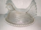 Vintage Indiana Clear Glass Covered Chicken On Nest Candy Dish Sitting Hen