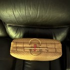 Vintage Brown Wicker Woven Basket Clutch Handbag Purse