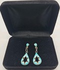 Signed Ejb Zuni Navajo Sterling Silver Turquoise Teardrop Dangle Drop Earrings 