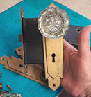 2 Sets Antique Art Deco 12 Point Glass Door Knob Brass Plate mortise Lock