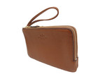New Coach Pebble Leather Double Corner Zip Wristlet-saddle Brown F66505
