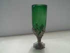Vintage Ballend Bay Pewter 1989 Heavy Green Glass Chalice With Pewter Stand