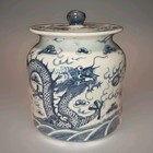 Vtg Chinese Porcelain Dragon Jar Lid Chasing Pearl In Clouds Blue White