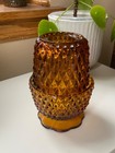 Vintage Fairy Lamp Indiana Glass Amber Diamond Point Candle Holder Light 5 25   