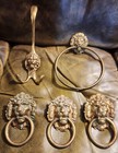 Vintage Solid Brass Lions Lion s Head Knob Pull Drop Handle Beautiful Lot